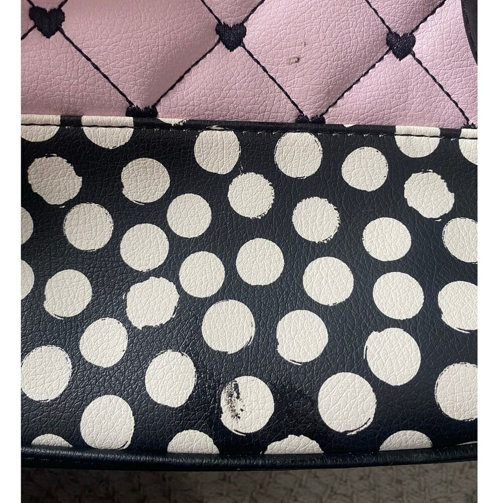 Luv Betsy Johnson Quilted Heart Polka Dot Mini Backpack Pink Black Kitsch - Picture 7 of 10